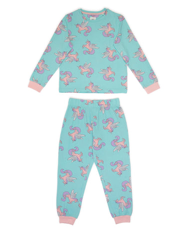 Kids' Green Unicorn Crewneck Long Pyjama Set